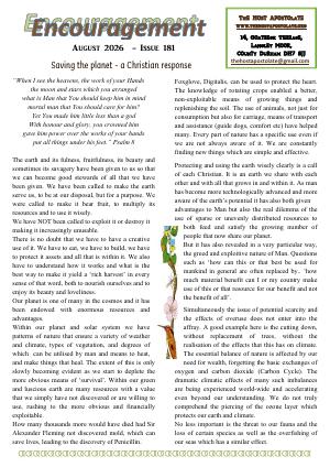 181. Encouragement August 2026 Saving the planet - a Christian response